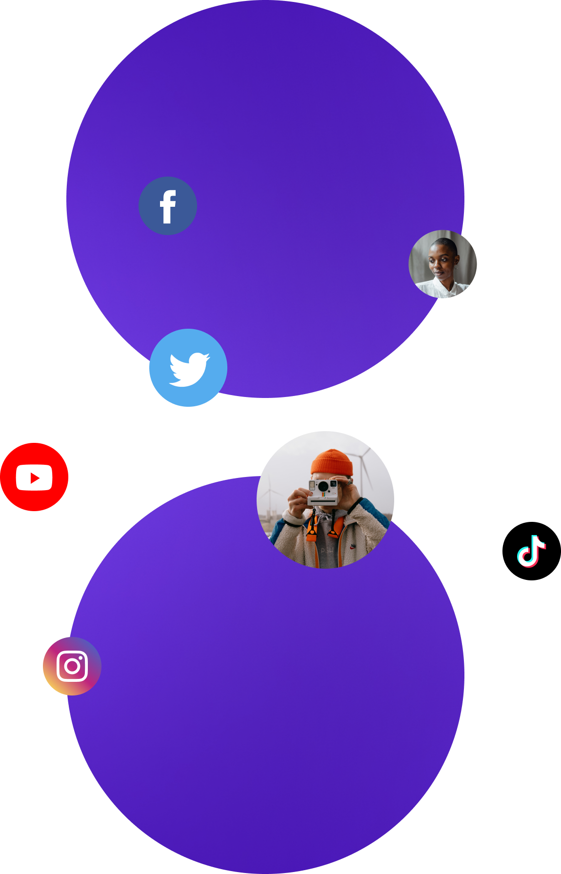 A graphic showing a creator's avatar surrounded by social platform logos and audience avatars they are sharing engagements with.